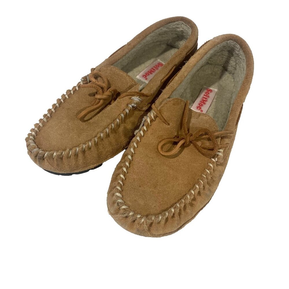 SOFTMOC Leather‎ Moccasins Tan 9M Shearling Cabincore Cozy Slippers Cottagecore